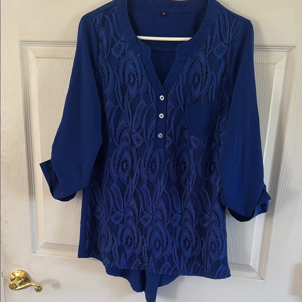 Elegant Blue Lace Women's Top